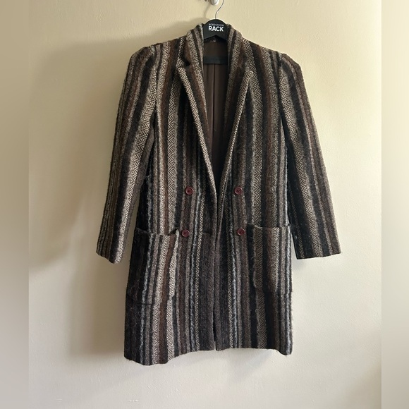 Jenni Kayne Double Breasted Striped Peacoat Size Small Brown/Tan